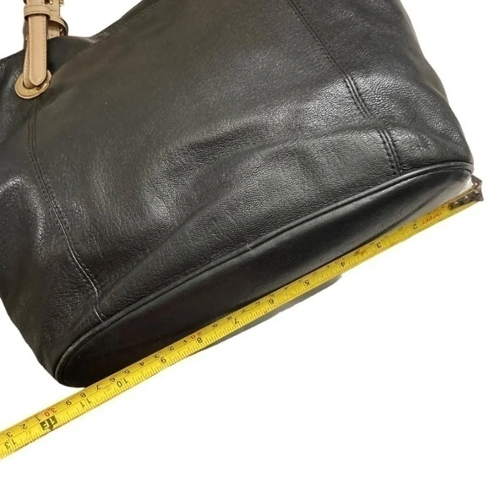 Michael Kors soft black leather tote bag with gold logo hangtag